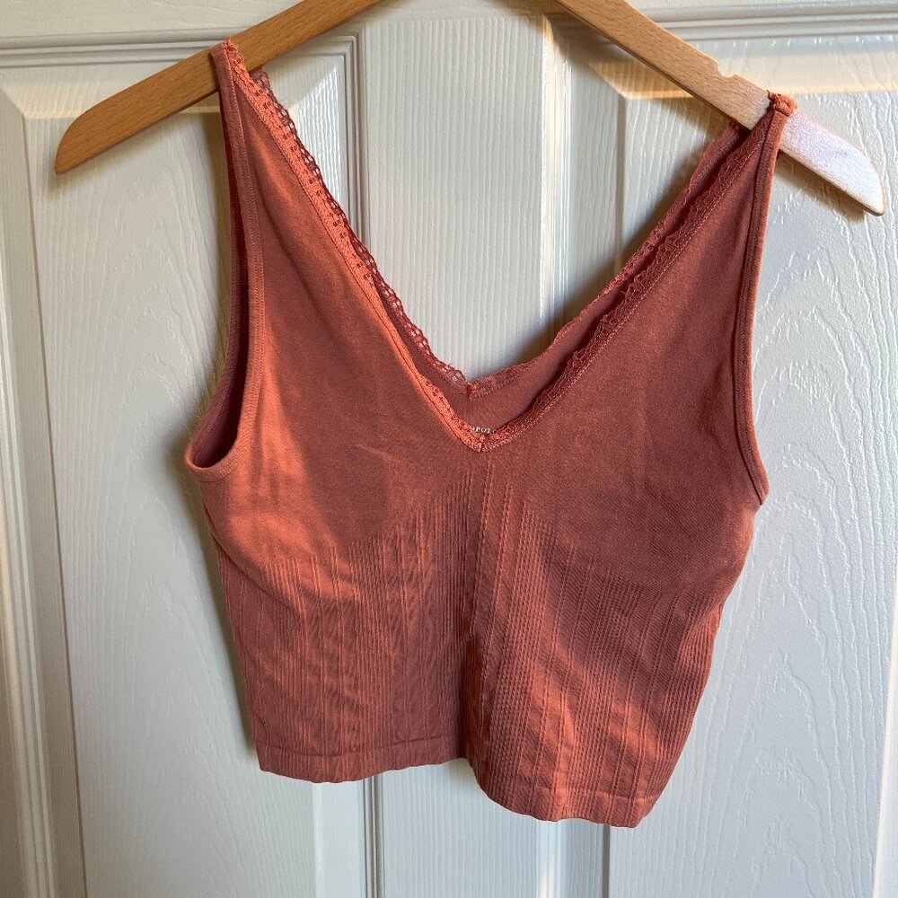 Anthropologie Lace Trip Cropped Tank - Coral Pink - Size Small